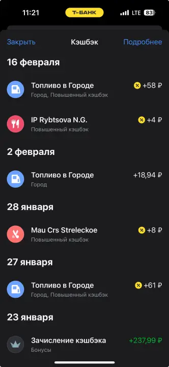 Кешбэки по подписке тарифа Про Т-Банк Кредитная карта